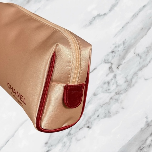 Chanel Parfums Cosmetic Bag Travel Makeup Pouch Cream Beige Peach - Picture 4 of 11